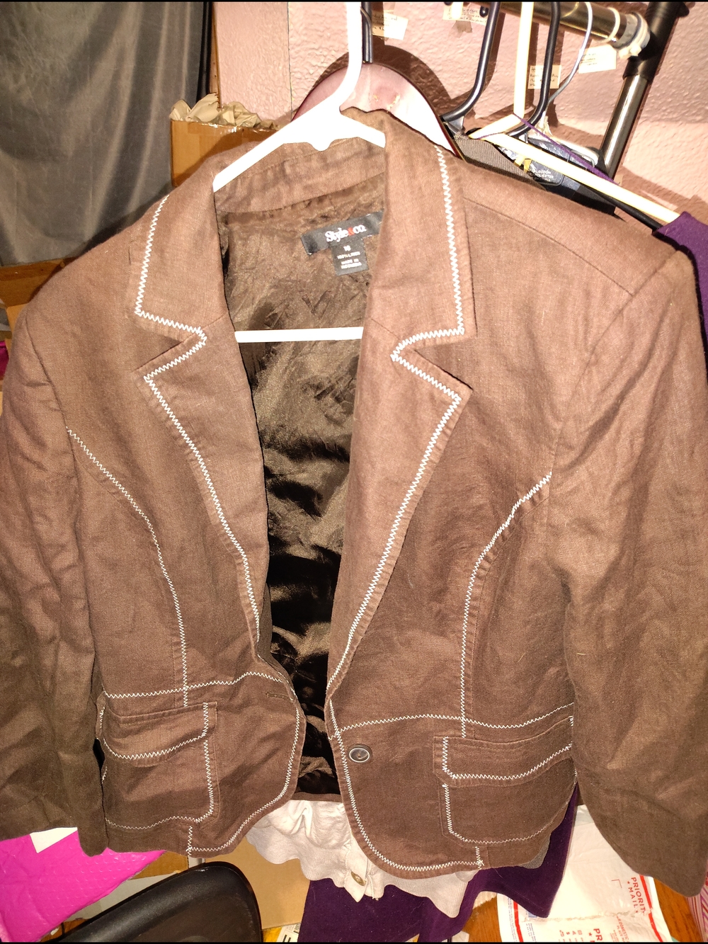 Style & Co. Brown Blazer with Contrast Stitching